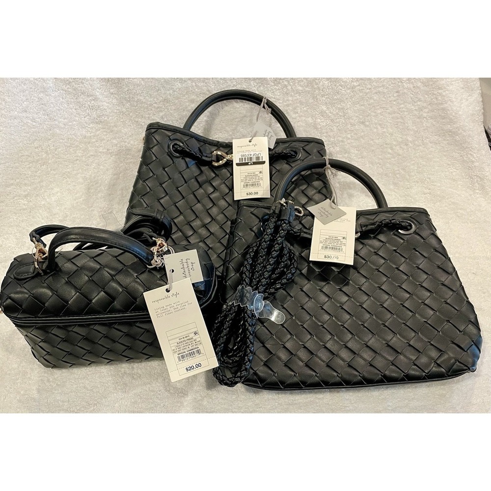 Lot 3 A New Day Black Medium Woven Handle Bag Purse NWT GIFTS Resale‎ Crossbody
